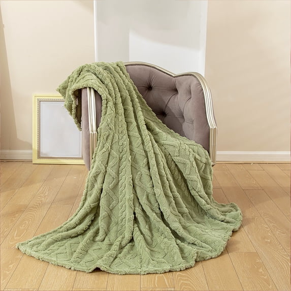 Fleece Blanket Dual Sided Soft, 29.37x47.24 Inch | Cozy Fluffy Jacquard Throw for Couch Bed Sofa Lightweight Warm Solid Color Fleece Blanket