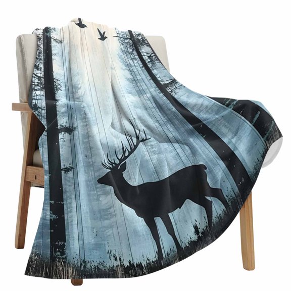 Fleece Blanket Elk Forest Jungle Animal Shadow Blankets, Soft Cozy Warm Flannel Throw Blanket, Nature Landscapes Blanket for Bed Couch Sofa,40x60In
