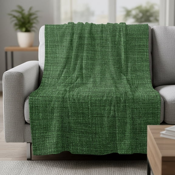 Fleece Blanket Farm Dark Green Burlap Linen Blankets,Soft Cozy Warm Flannel Throw Blanket,Vintage Flax Blanket for Bed Couch Sofa 30x40in