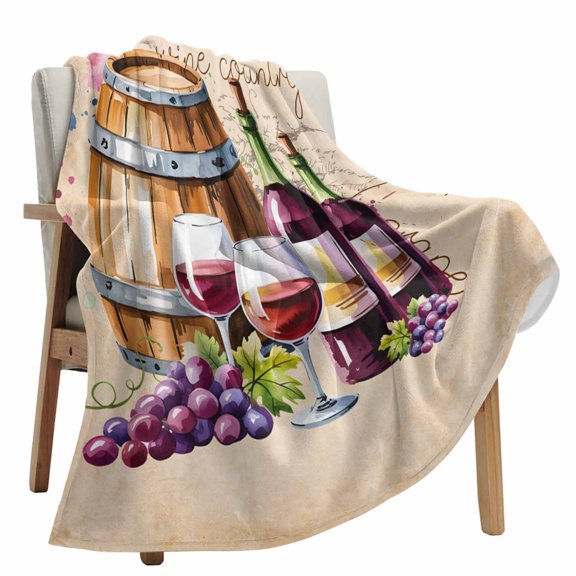 Fleece Blanket Farm Grape Wine Barrel Blankets, Soft Cozy Warm Flannel Throw Blanket, Country Farmhouse Blanket for Bed Couch Sofa,40x60In