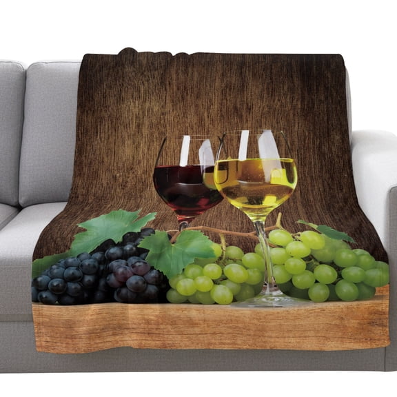 Fleece Blanket Farm Grape Wine Glass Blankets,Soft Cozy Warm Flannel Throw Blanket,Farmhouse Vintage Wood Board Blanket for Bed Couch Sofa 30x40in