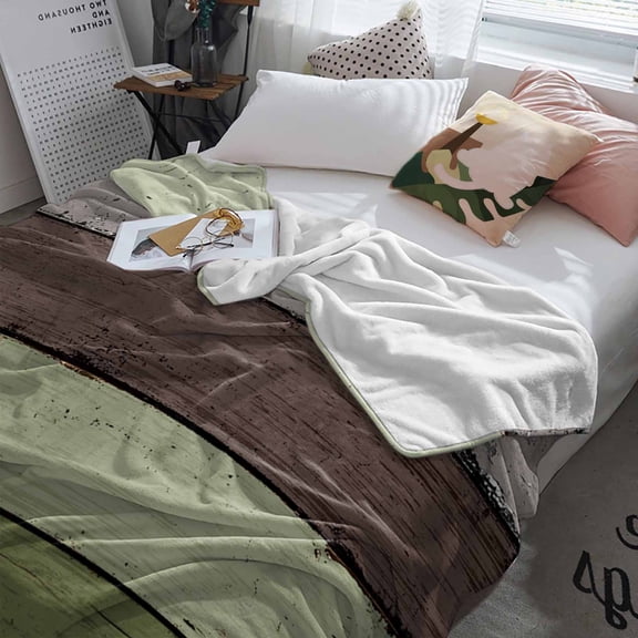 Fleece Blanket Farm Sage Green Wood Board Blankets, Soft Cozy Warm Flannel Throw Blanket, Retro Wooden Grain Blanket for Bed Couch Sofa,60x80In