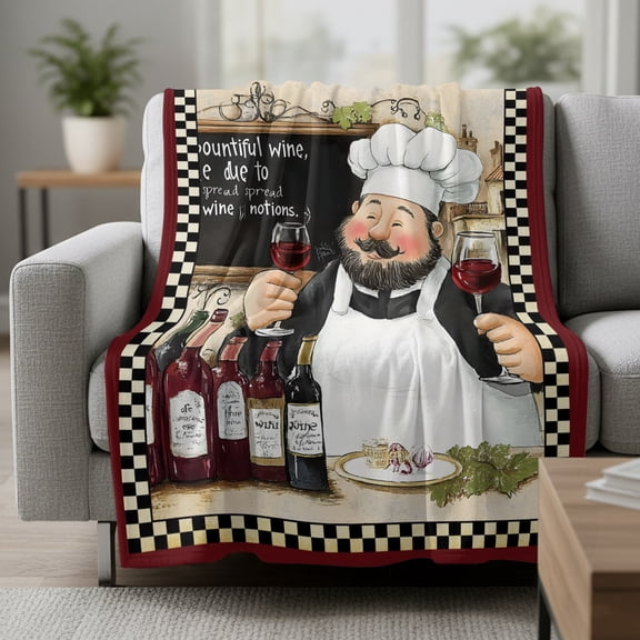 Fleece Blanket Farmhouse Chef Red Wine Blankets,Soft Cozy Warm Flannel Throw Blanket,Rustic Cooking Theme Buffalo Check Blanket for Bed Couch Sofa 30x40in