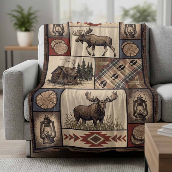 Fleece Blanket Farmhouse Elk Retro Southwest Blankets,Soft Cozy Warm Flannel Throw Blanket,Abstract Ethnic Geometric Blanket for Bed Couch Sofa 30x40in