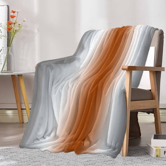 Fleece Blanket Farmhouse Orange Grey Gradient Blankets, Soft Cozy Warm Flannel Throw Blanket, Modern Minimalist Color Art Blanket for Bed Couch Sofa,30x40In