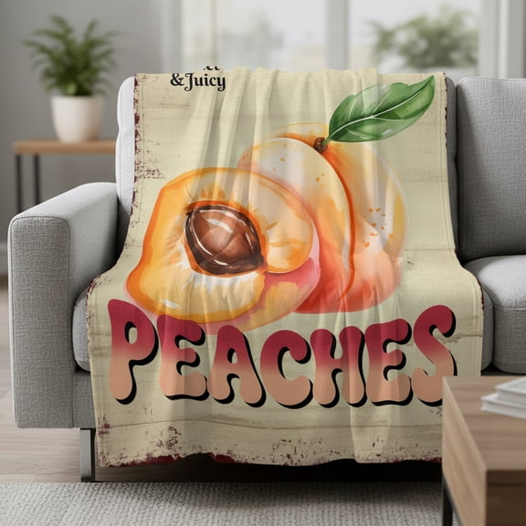 Fleece Blanket Farmhouse Peaches Vintage Style Blankets,Soft Cozy Warm Flannel Throw Blanket,Country Fruit Wood Texture Blanket for Bed Couch Sofa 30x40in