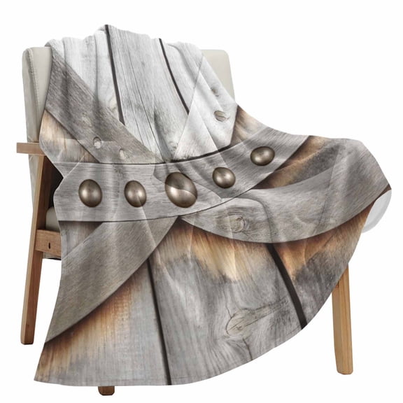 Fleece Blanket Farmhouse Rustic Dilapidated Wooden Door Blankets, Soft Cozy Warm Flannel Throw Blanket, Barn Metal Rivets Blanket for Bed Couch Sofa,40x60In