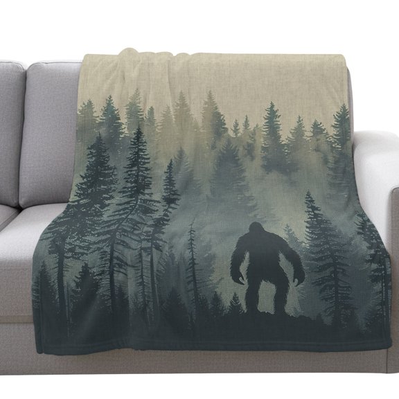 Fleece Blanket Forest Gorilla Wild Animal PatternTrees Silhouette Blankets,Soft Cozy Warm Flannel Throw Blanket,Vintage Linen Blanket for Bed Couch Sofa 40x50in