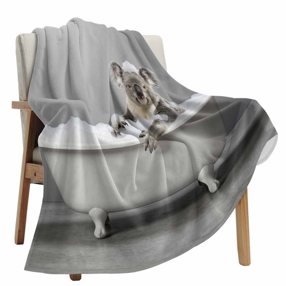 Fleece Blanket Funny Koala Bathtub Blankets, Soft Cozy Warm Flannel Throw Blanket, Gray Animal Art Blanket for Bed Couch Sofa,40x60In