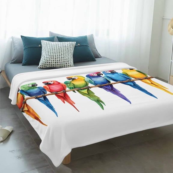 Fleece Blanket Funny Watercolor Parrot Blankets,Soft Cozy Warm Flannel Throw Blanket,Red Green Blue Gradient Bird Blanket for Bed Couch Sofa 60x80in