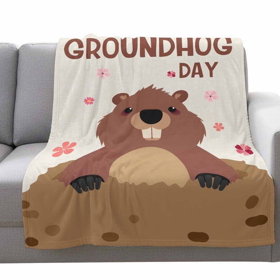 Fleece Blanket GROUNDHOG DAY Words Blankets,Soft Cozy Warm Flannel Throw Blanket,Cute Marmot Flowers Blanket for Bed Couch Sofa 30x40in