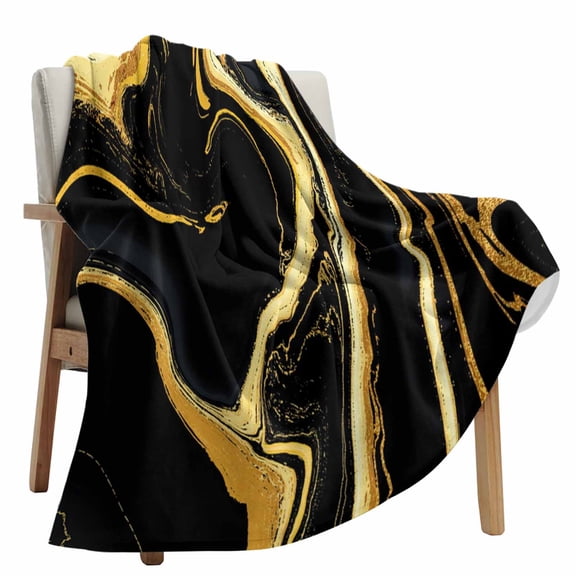 Fleece Blanket Gold Striped Marble Texture Blankets, Soft Cozy Warm Flannel Throw Blanket, Modern Abstract Fluid Art Blanket for Bed Couch Sofa,40x60In