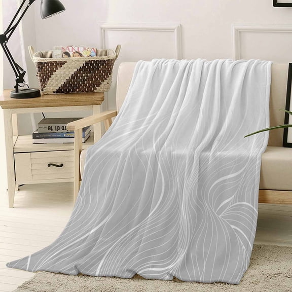 Fleece Blanket Gray Ripple White Geometric Stripes Blankets, Soft Cozy Warm Flannel Throw Blanket, Modern Abstract Line Art Blanket for Bed Couch Sofa,40x50In