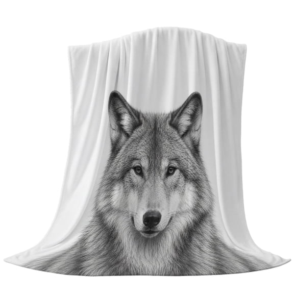 Fleece Blanket Gray Timber Wolf Sketch Blankets,Soft Cozy Warm Flannel Throw Blanket,Minimalist Wildlife Pattern Blanket for Bed Couch Sofa 40x50in