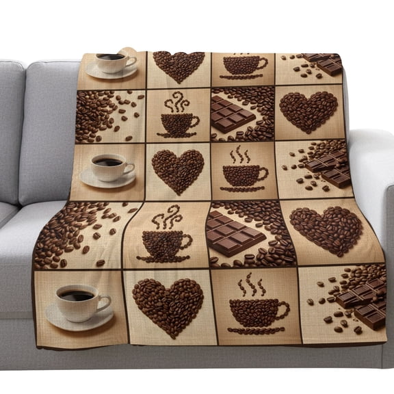Fleece Blanket Heart Shape Coffee Beans Blankets,Soft Cozy Warm Flannel Throw Blanket,Chocolate Bar Blanket for Bed Couch Sofa 40x50in