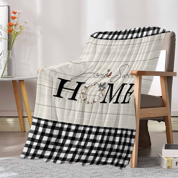 Fleece Blanket Home Black White Gingham Check Blankets, Soft Cozy Warm Flannel Throw Blanket, Farm Vintage Wood Board Blanket for Bed Couch Sofa,30x40In