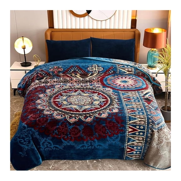 Fleece Blanket King Size, Heavy Korean Mink Blanket 85 X 95 Inches, 9 Pounds Soft and Warm Winter Blanket for The Cold, Gift for Friend and Family, Blue/