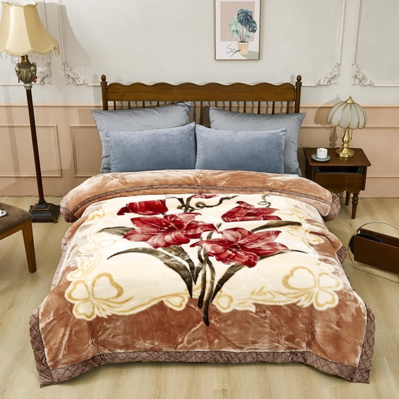Fleece Blanket King Size,Heavy Korean Style Raschel Blanket for Winter,59.06x78.74in,2 Ply, Soft,Warm,Thick,Floral Printing for Fall,Winter,Bed,Home,Gifts,Burgundy Flower