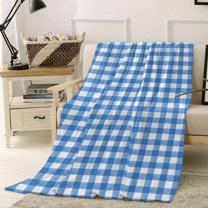 Fleece Blanket Light Blue Gingham Check Blankets, Soft Cozy Warm Flannel Throw Blanket, Country Classic Plaid Blanket for Bed Couch Sofa,40x50In