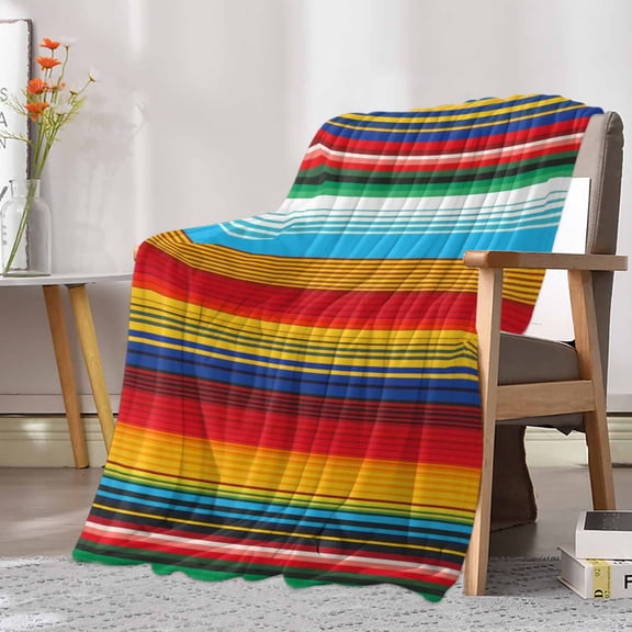 Fleece Blanket Mexican Colorful Stripe Blankets, Soft Cozy Warm Flannel Throw Blanket, Blanket for Bed Couch Sofa,30x40In