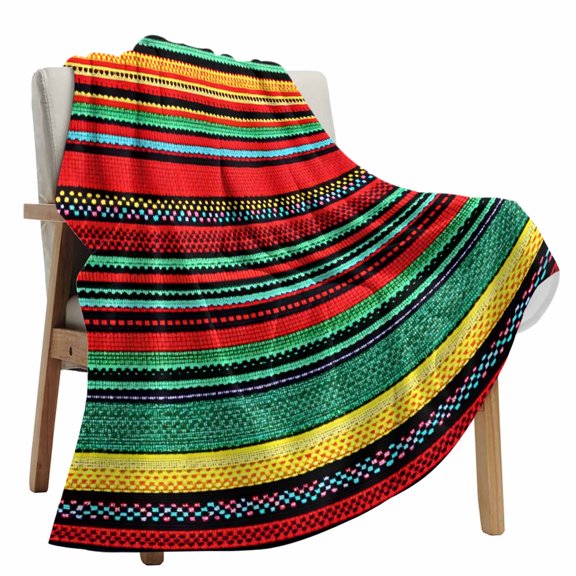 Fleece Blanket Mexican Colorful Stripes Blankets, Soft Cozy Warm Flannel Throw Blanket, Rainbow Lines Ethnic Style lanket for Bed Couch Sofa,50x80In