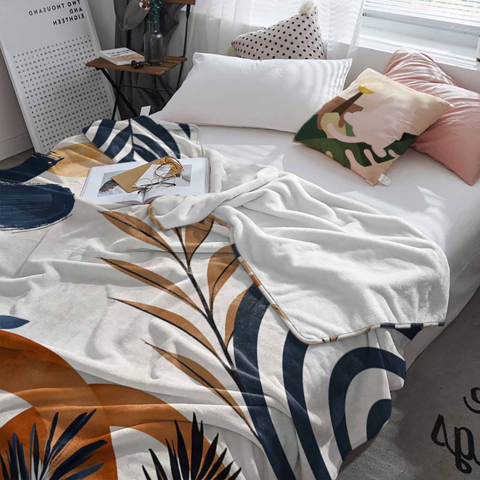 Fleece Blanket Mid Century Abstract Geometric Blankets, Soft Cozy Warm ...