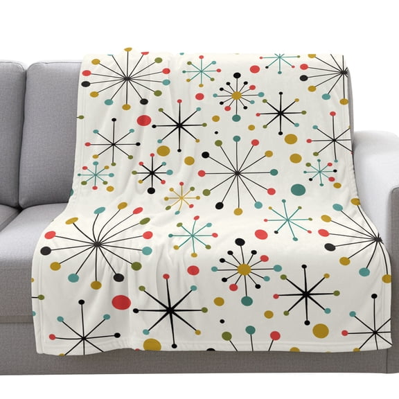 Fleece Blanket Mid Century Abstract Geometric Blankets,Soft Cozy Warm Flannel Throw Blanket,Modern Colorful Atomic Blanket for Bed Couch Sofa 30x40in