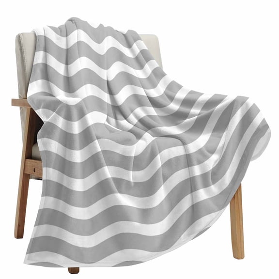 Fleece Blanket Minimalist Art Gray White Stripe Blankets, Soft Cozy Warm Flannel Throw Blanket, Abstract Wave Water Ripple lanket for Bed Couch Sofa,50x80In