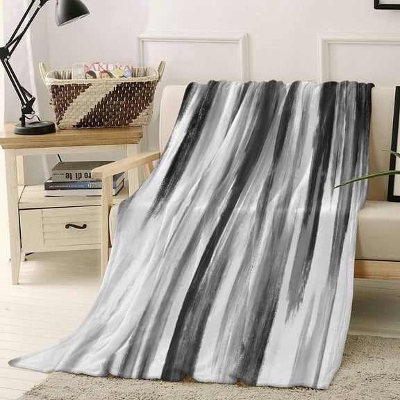 Fleece Blanket Minimalist Black Gray Texture Blankets, Soft Cozy Warm Flannel Throw Blanket, Abstract Art Blanket for Bed Couch Sofa,40x50In