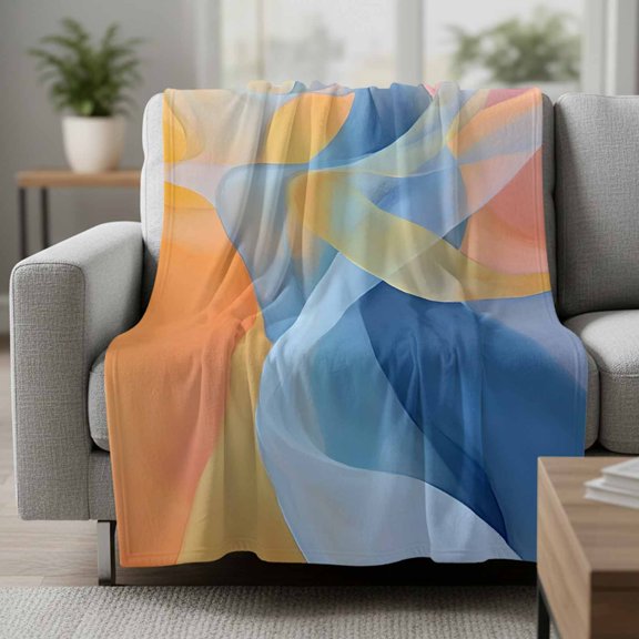 Fleece Blanket Modern Abstract Graffiti Art Blankets,Soft Cozy Warm Flannel Throw Blanket,Blue Yellow Orange Ripple Blanket for Bed Couch Sofa 30x40in
