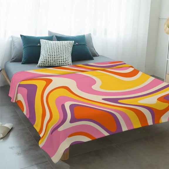 Fleece Blanket Modern Abstract Psychedelic Aesthetic Blankets,Soft Cozy Warm Flannel Throw Blanket,Groovy Geometric Art Swirling Blanket for Bed Couch Sofa 50x60in