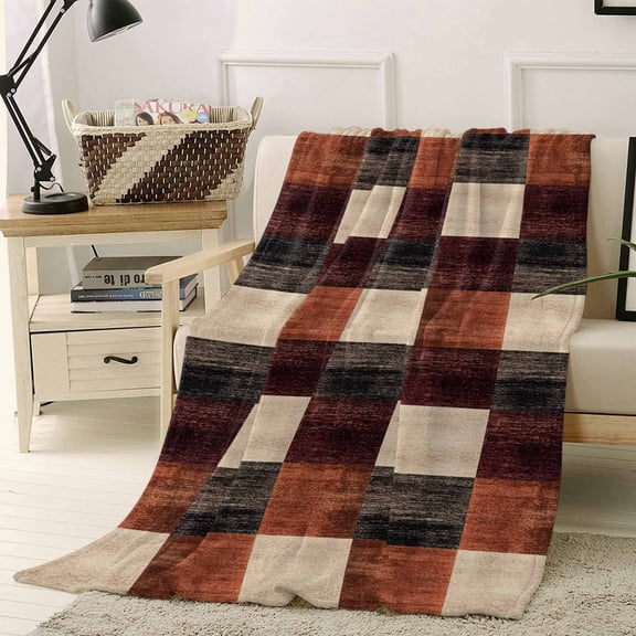 Fleece Blanket Modern Brown Beige Square Blankets, Soft Cozy Warm Flannel Throw Blanket, Vintage Boho Abstract Art Blanket for Bed Couch Sofa,40x50In