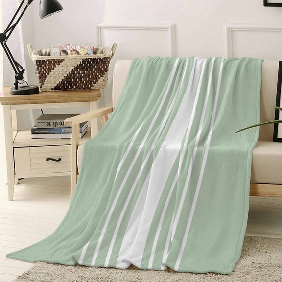 Fleece Blanket Modern White Stripe on Green Blankets, Soft Cozy Warm Flannel Throw Blanket, Modern Minimalist Style Blanket for Bed Couch Sofa,40x50In