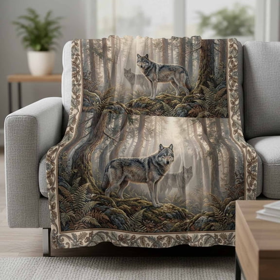 Fleece Blanket Natural Wild Wolf Forest Scenery Blankets,Soft Cozy Warm Flannel Throw Blanket,Animal Pattern Botanical Tree Plant Blanket for Bed Couch Sofa 30x40in