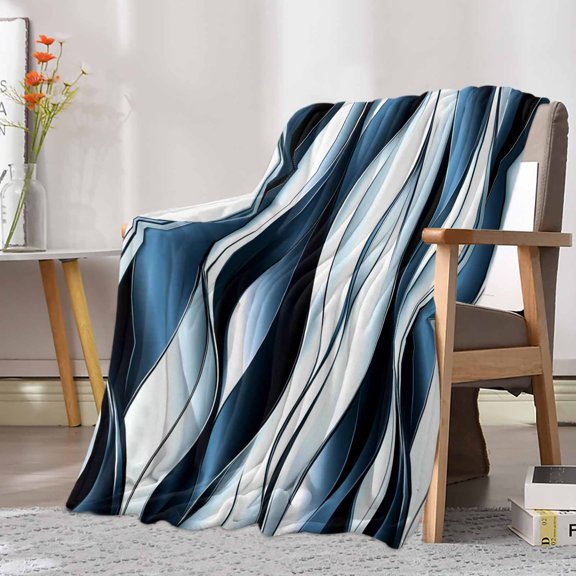 Fleece Blanket Navy Blue Gradient Stripes Blankets, Soft Cozy Warm Flannel Throw Blanket, Twist Abstract Line Blanket for Bed Couch Sofa,30x40In
