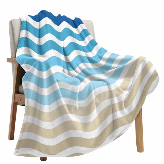 Fleece Blanket Navy Blue Gradient Water Ripple Blankets, Soft Cozy Warm Flannel Throw Blanket, Summer Coastal Ocean Theme lanket for Bed Couch Sofa,50x80In