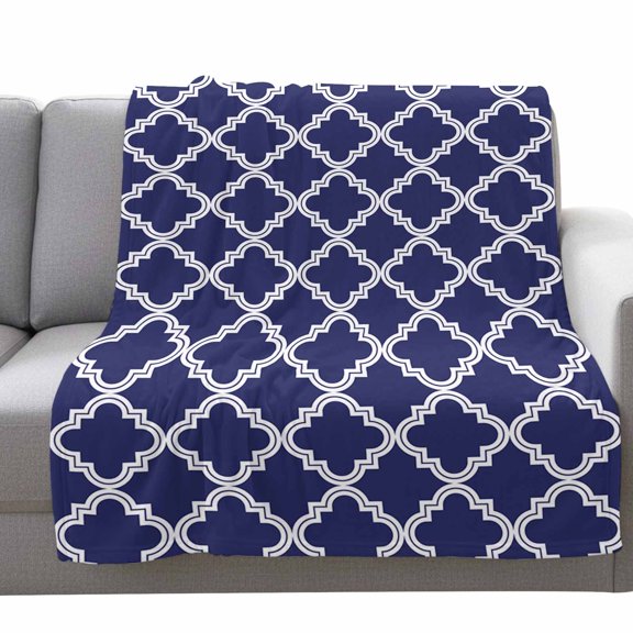 Fleece Blanket Navy Blue Pattern Retro Morocco Blankets,Soft Cozy Warm Flannel Throw Blanket,Abstract Geometric Blanket for Bed Couch Sofa 30x40in