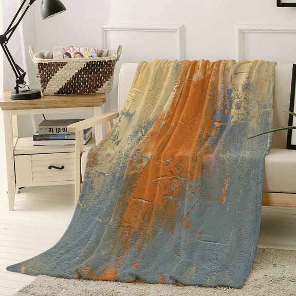 Fleece Blanket Orange Gray Abstract Graffiti Blankets, Soft Cozy Warm Flannel Throw Blanket, Modern Street Art Blanket for Bed Couch Sofa,40x50In