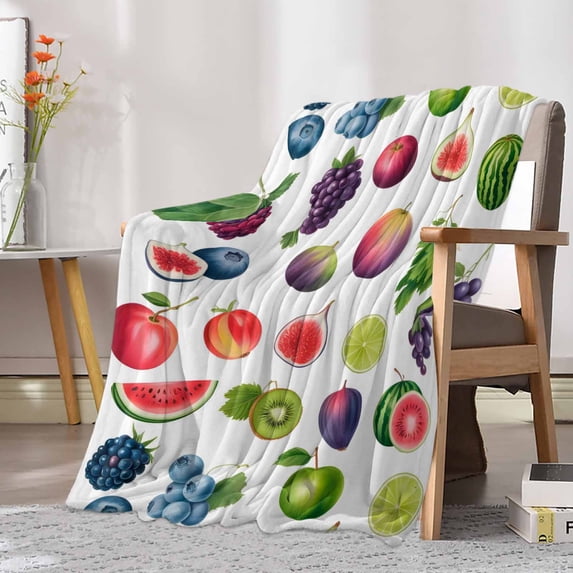 Fleece Blanket Pastoral Fruit Watermelon Grapes Blankets, Soft Cozy Warm Flannel Throw Blanket, Farm Kiwifruit Lemon Blanket for Bed Couch Sofa,30x40In
