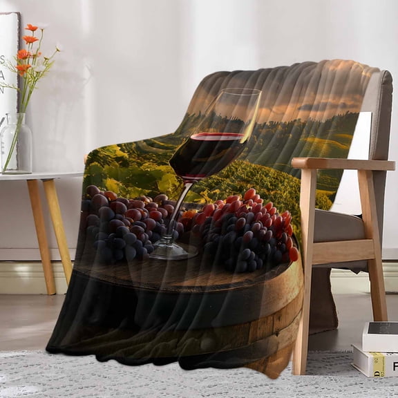 Fleece Blanket Pastoral Grape Wine Vintage Barrel Blankets, Soft Cozy Warm Flannel Throw Blanket, Farm Harvest Blanket for Bed Couch Sofa,30x40In