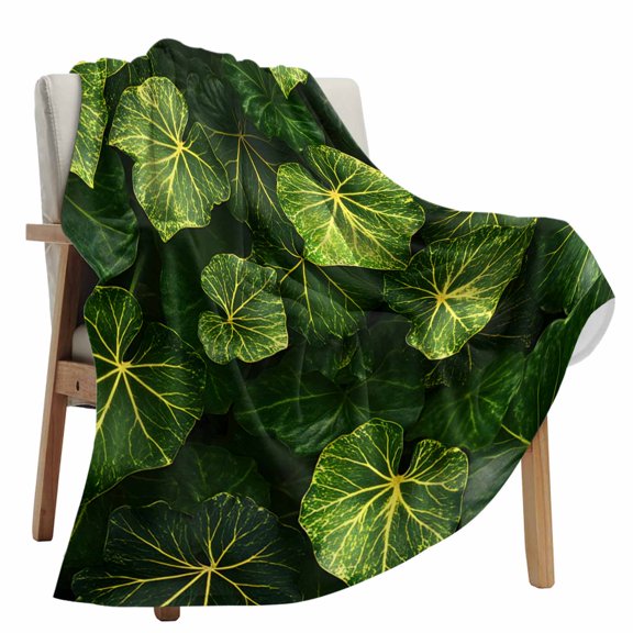 Fleece Blanket Pastoral Realistic Green Leaf Blankets, Soft Cozy Warm Flannel Throw Blanket, Spring Botanical Seamless Blanket for Bed Couch Sofa,40x60In