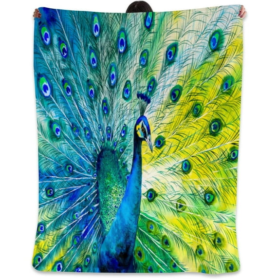 Fleece Blanket Peacock Throw Blanket - Super Soft Cozy Lightweight Blanket for Couch, Sofa, Bed, Camping, Travel - Microfiber Blanket Gift