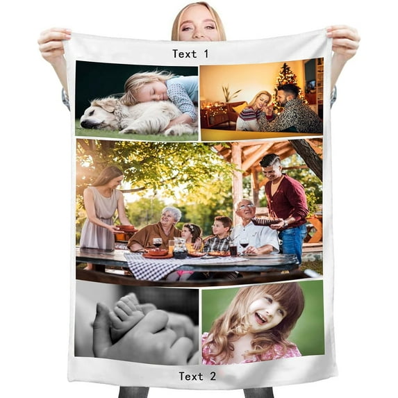 Fleece Blanket Personalised Photo Custom Personalized Throw Blanket Dog Super Soft Collage Customised Pictures Names Texts For Baby & Adult With Pet Photos Birthday Wedding Gift (9 photos, 80*120cm)
