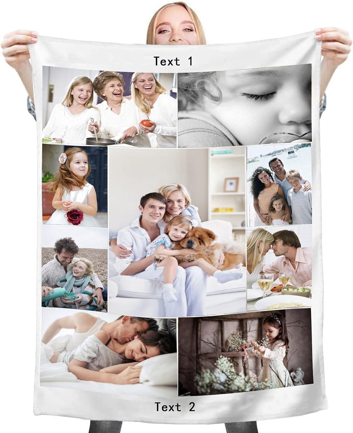 Fleece Blanket Personalised Photo Custom Personalized Throw Blanket Dog Super Soft Collage Customised Pictures Names Texts For Baby & Adult With Pet Photos Birthday Wedding Gift