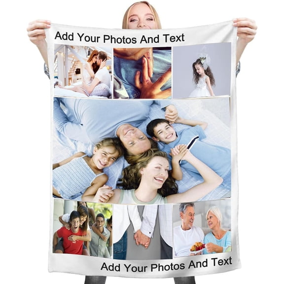 Fleece Blanket Personalised Photo Custom Personalized Throw Blanket Dog Super Soft Collage Customised Pictures Names Texts For Baby & Adult With Pet Photos Birthday Wedding Gift (9 photos, 80*120cm)