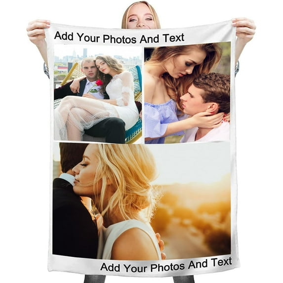 Fleece Blanket Personalised Photo Custom Personalized Throw Blanket Dog Super Soft Collage Customised Pictures Names Texts For Baby & Adult With Pet Photos Birthday Wedding Gift