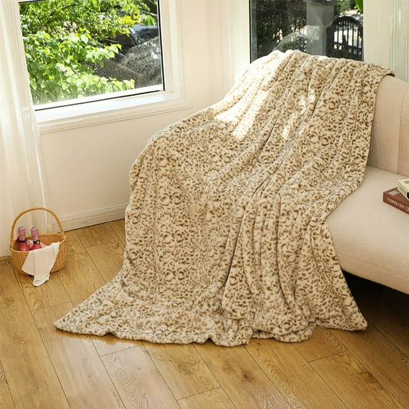 Fleece Blanket Polyester, Blanket 1* Leopard Print Blanket (Beige-B)