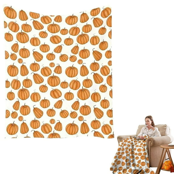 Fleece Blanket Polyester Fiber, Blanket 1 Halloween Pumpkin Blanket (Orange-One Size)