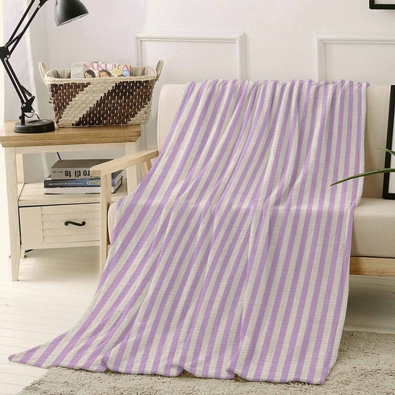 Fleece Blanket Purple Stripes Retro Linen Blankets, Soft Cozy Warm Flannel Throw Blanket, Vertical Striped Watercolor Line Blanket for Bed Couch Sofa,40x50In