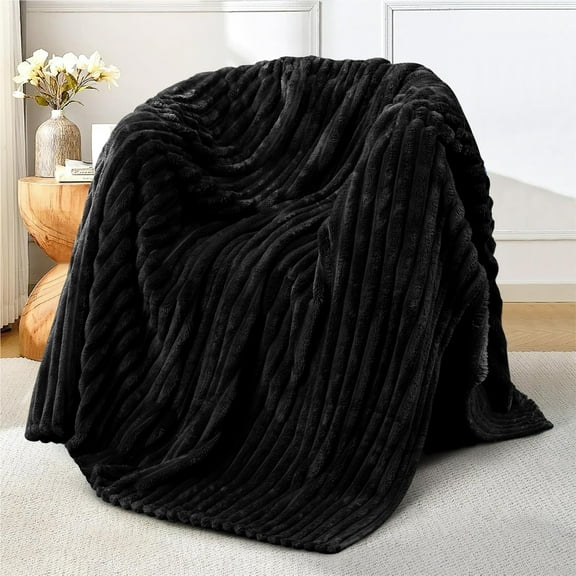 Fleece Blanket Queen Size 90" x 100" - 400GSM Oversized Soft Throw Blanket, Lightweight with Stripes Design Winter Blanket for Bed Sofa Couch